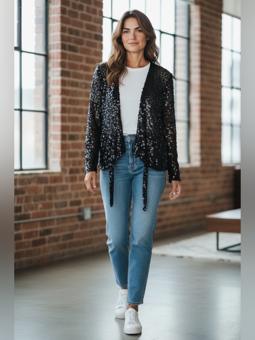 Chico's Black Sequin Bolero Evening Mesh Open Cardigan Nylon Top Women's Sz 1